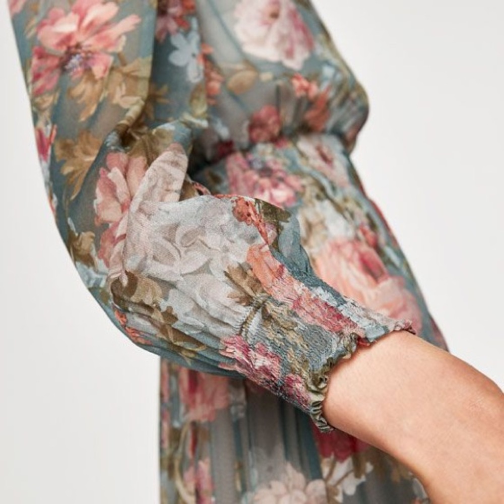 NWT Zara Green and Pink Floral Midi Dress - Picture 5 of 8